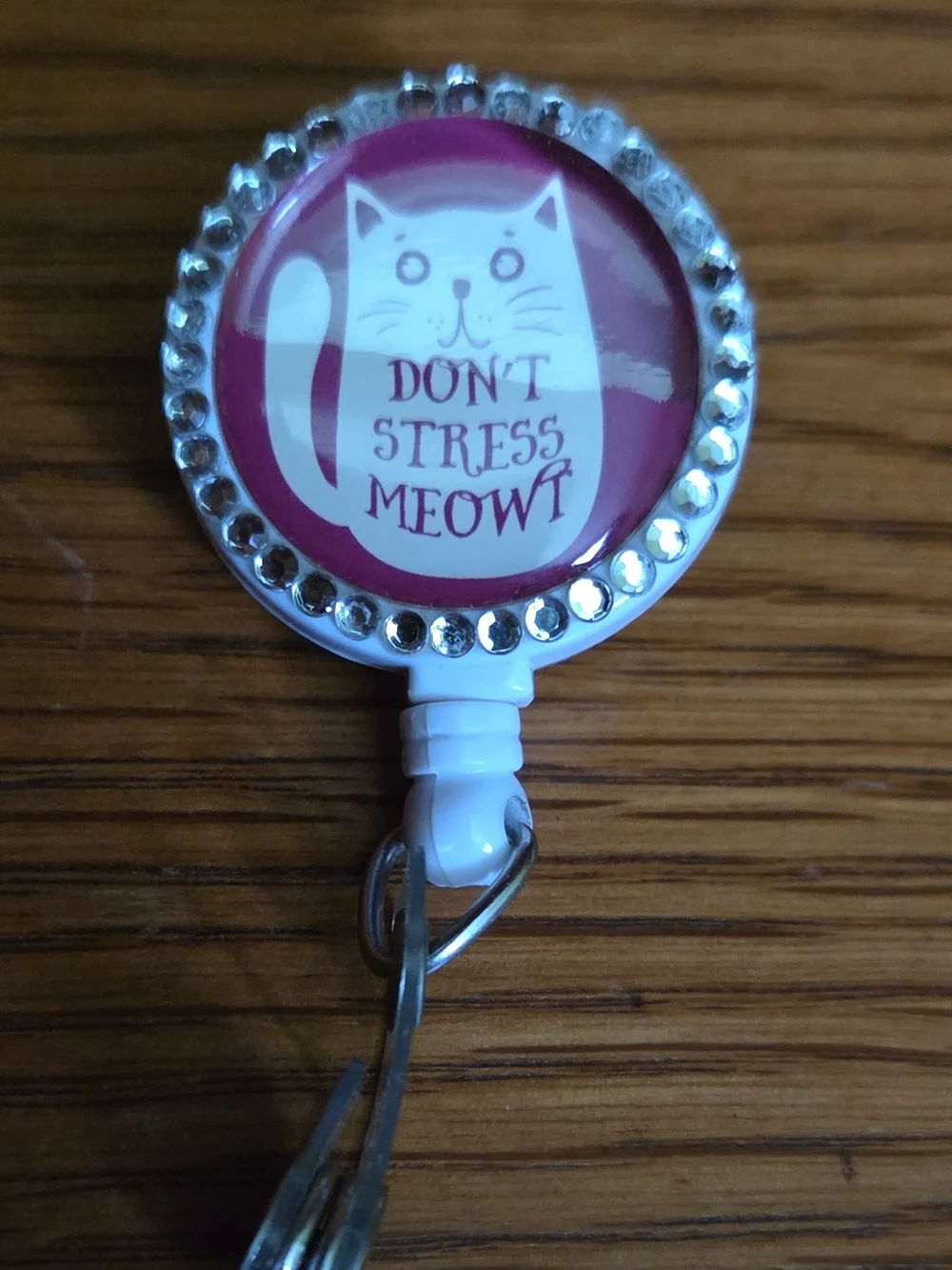 White Rhinestone Cat & Good Heart Badge Reels - Cute Kids Jewelry